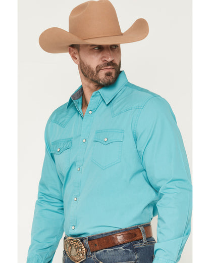 Men's Rock Solid Long Sleeve Snap Western Shirt Aqua