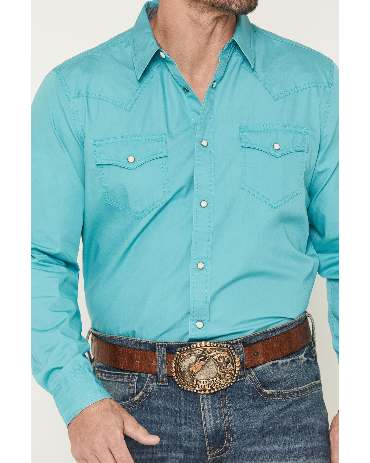Men's Rock Solid Long Sleeve Snap Western Shirt Aqua