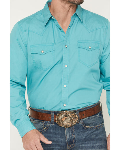 Men's Rock Solid Long Sleeve Snap Western Shirt Aqua