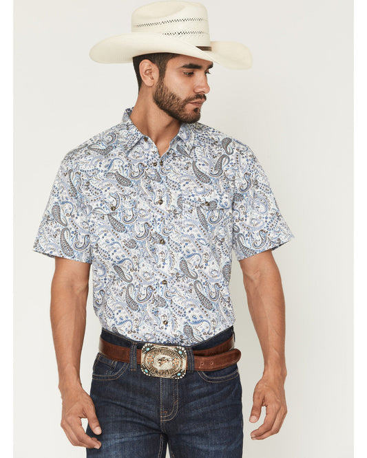 Men's Ryder Paisley Print Short Sleeve Snap Western Shirt Cream