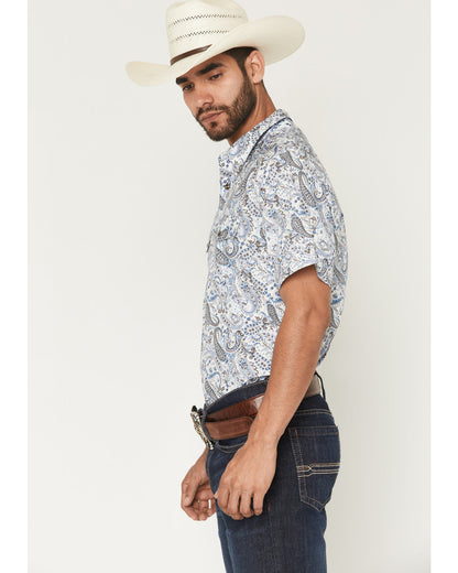 Men's Ryder Paisley Print Short Sleeve Snap Western Shirt Cream
