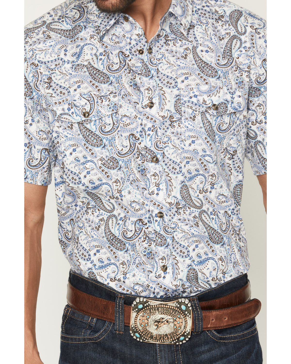 Men's Ryder Paisley Print Short Sleeve Snap Western Shirt Cream