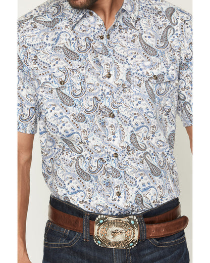 Men's Ryder Paisley Print Short Sleeve Snap Western Shirt Cream