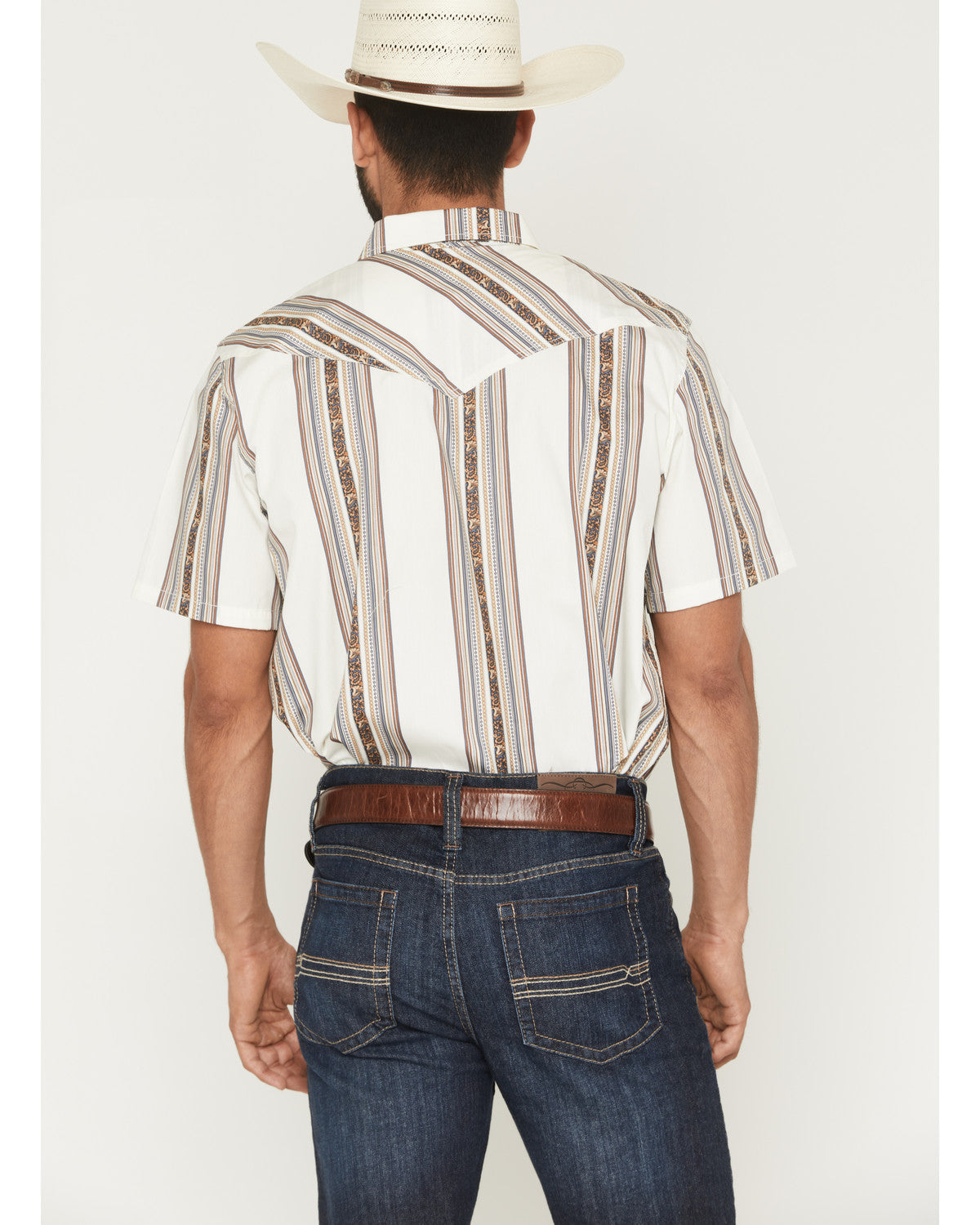 Men's Atticus Stripe Print Short Sleeve Snap Western Shirt White