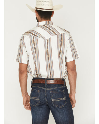 Men's Atticus Stripe Print Short Sleeve Snap Western Shirt White
