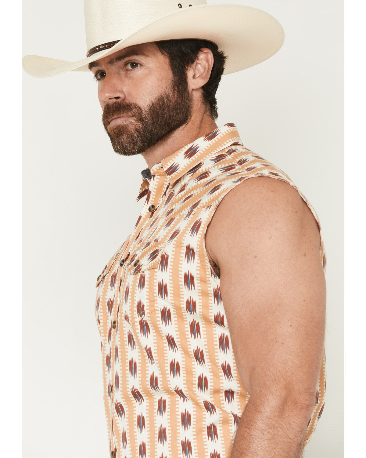 Men's Saint Southwestern Stripe Print Sleeveless Snap Weste Ivory