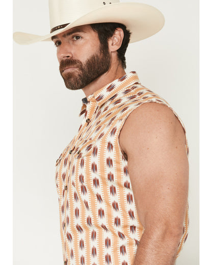 Men's Saint Southwestern Stripe Print Sleeveless Snap Weste Ivory