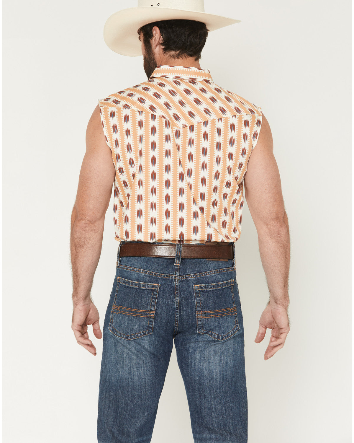 Men's Saint Southwestern Stripe Print Sleeveless Snap Weste Ivory
