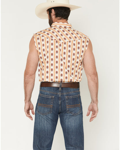 Men's Saint Southwestern Stripe Print Sleeveless Snap Weste Ivory