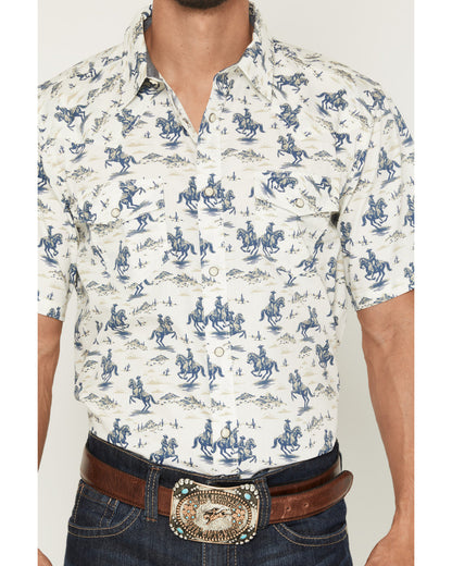 Men's Amos BBQ Western Print Short Sleeve Snap Western Shir Blue