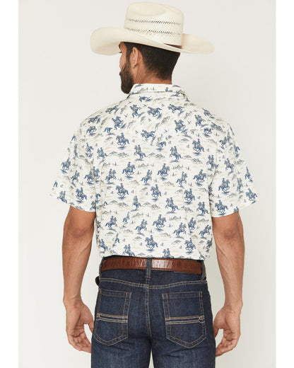 Men's Amos BBQ Western Print Short Sleeve Snap Western Shir Blue