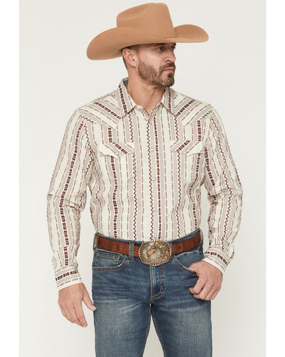 Men's Warhunt Dobby Striped Long Sleeve Snap Western Shirt Ivory