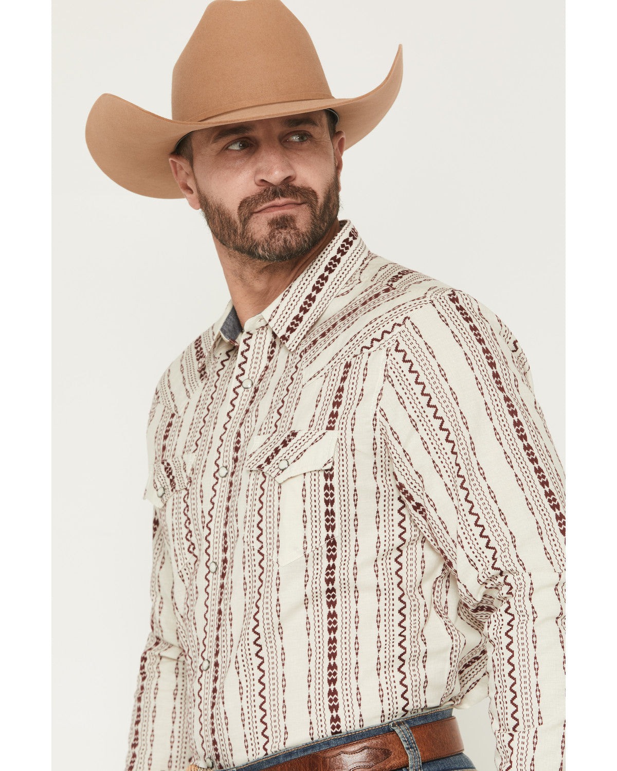 Men's Warhunt Dobby Striped Long Sleeve Snap Western Shirt Ivory