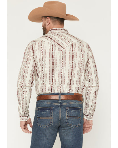 Men's Warhunt Dobby Striped Long Sleeve Snap Western Shirt Ivory