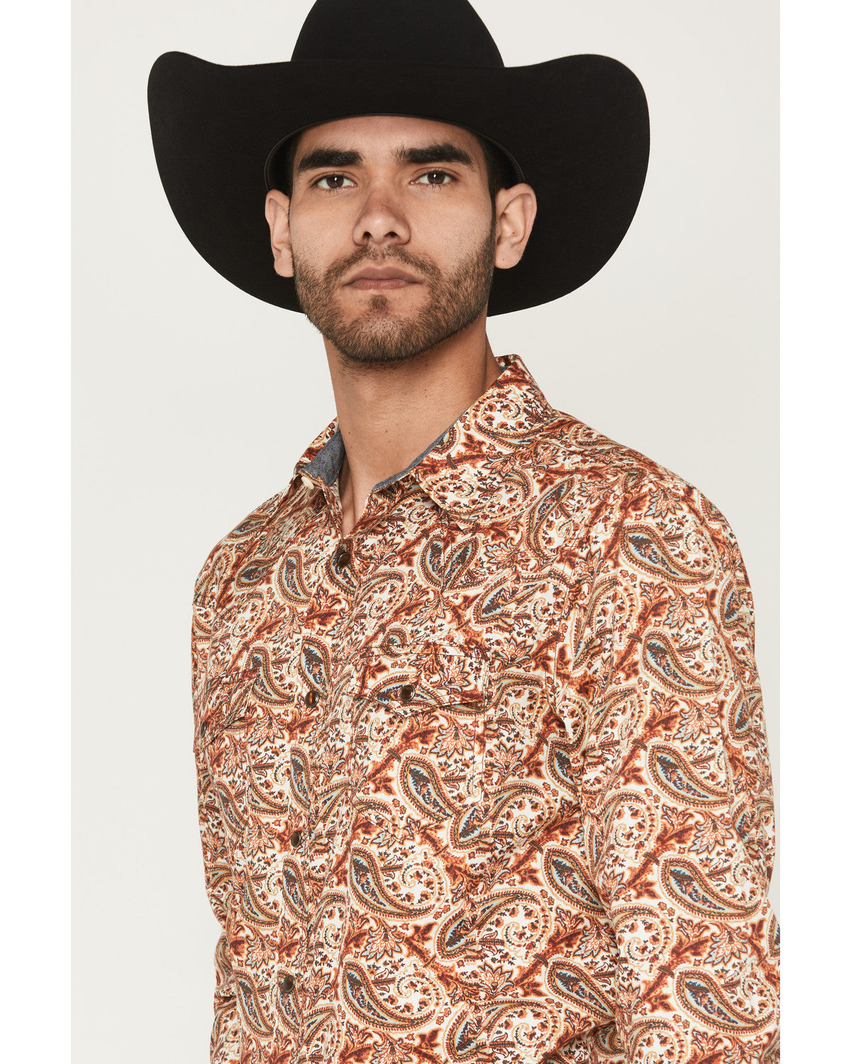 Men's Cowboy Boogie Paisley Print Long Sleeve Snap Western Red