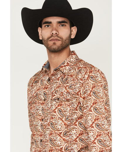 Men's Cowboy Boogie Paisley Print Long Sleeve Snap Western Red