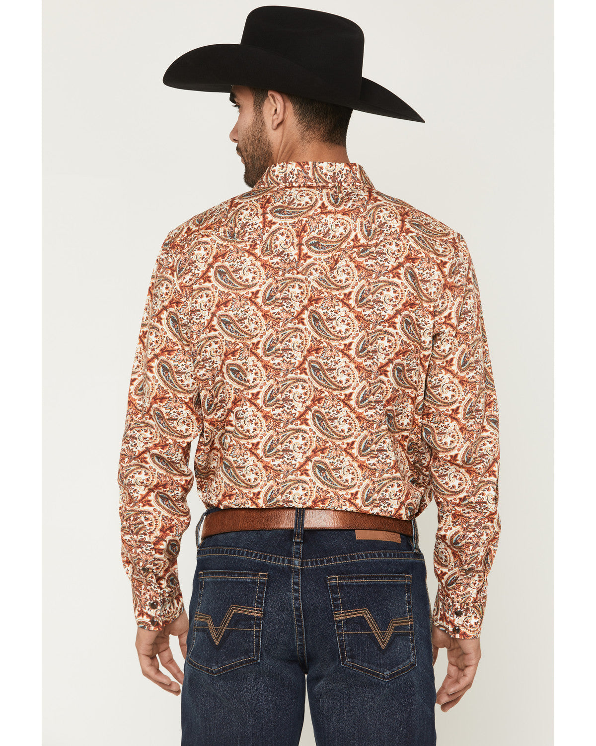 Men's Cowboy Boogie Paisley Print Long Sleeve Snap Western Red