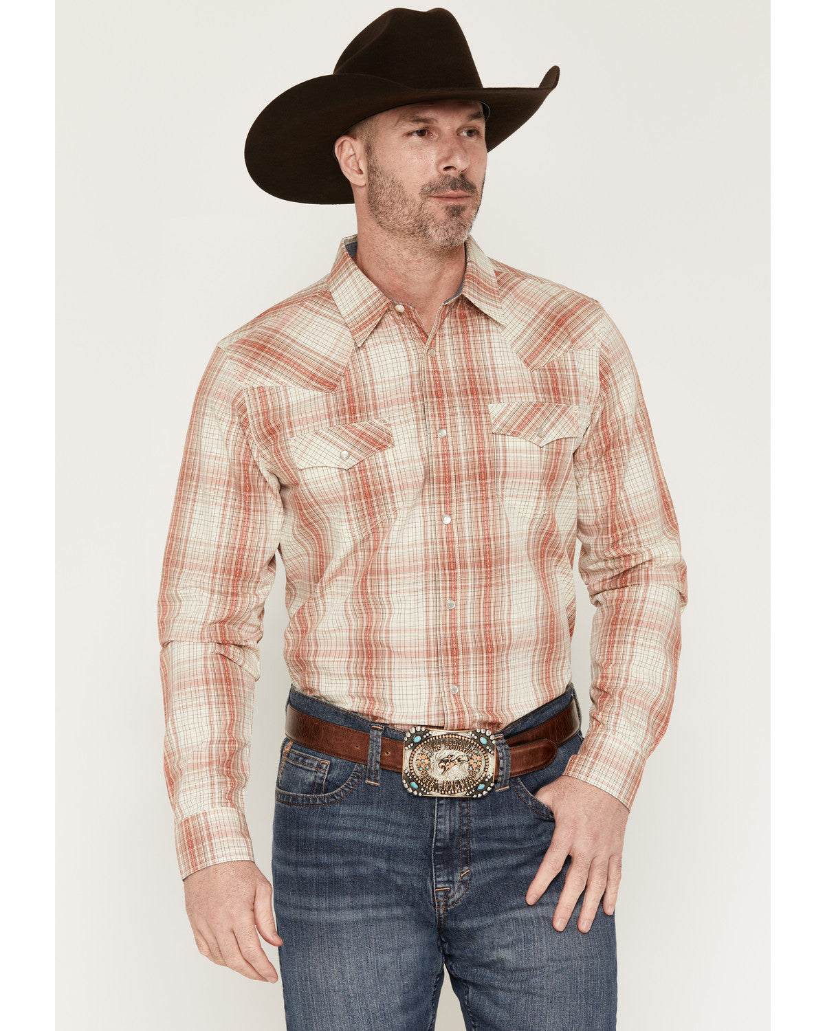 Men's Legend Dobby Plaid Print Long Sleeve Snap Western Shi Red