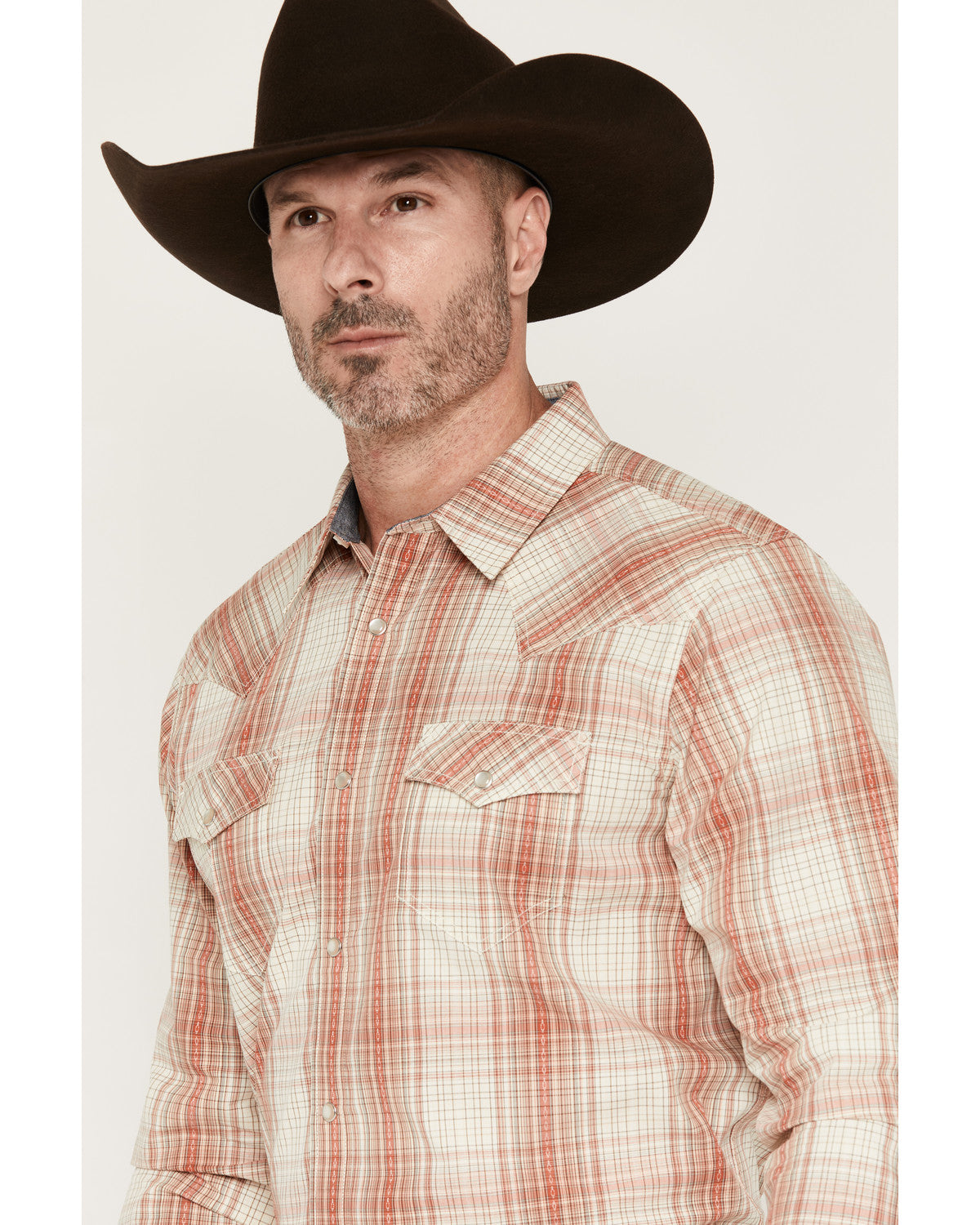 Men's Legend Dobby Plaid Print Long Sleeve Snap Western Shi Red