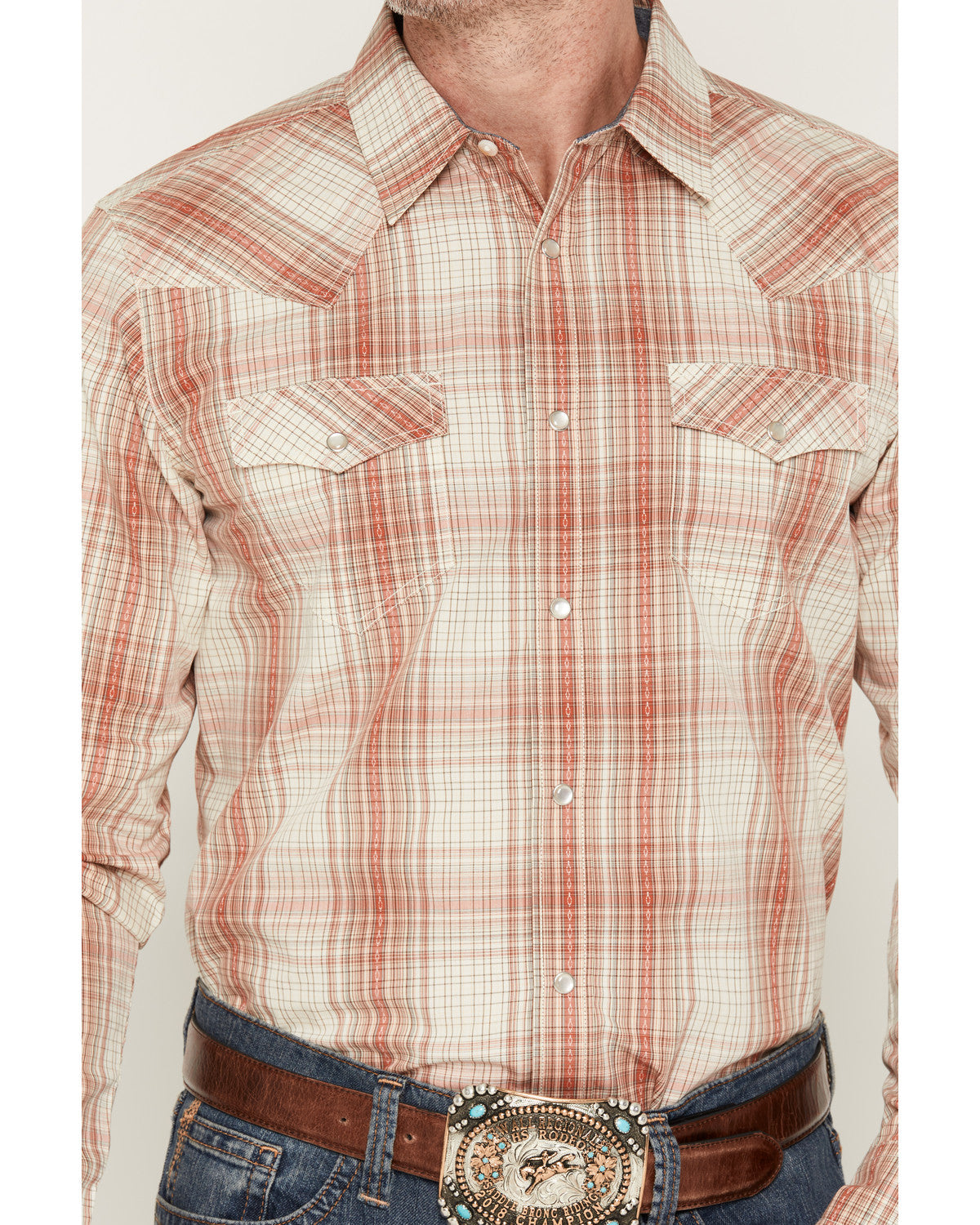 Men's Legend Dobby Plaid Print Long Sleeve Snap Western Shi Red