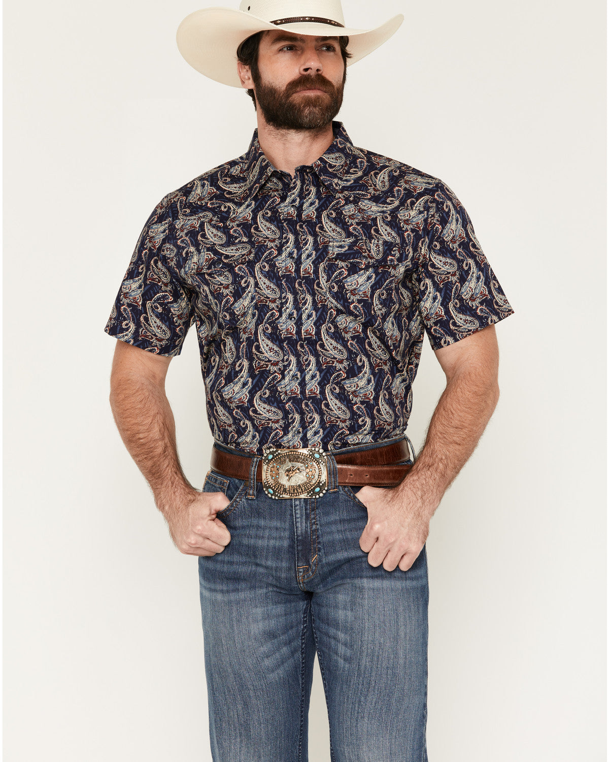 Men's Easy Livin' Paisley Print Short Sleeve Snap Western S Navy