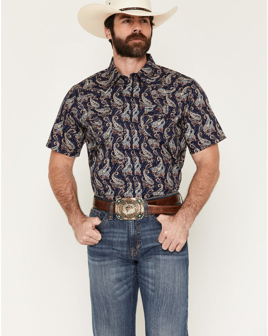 Men's Easy Livin' Paisley Print Short Sleeve Snap Western S Navy