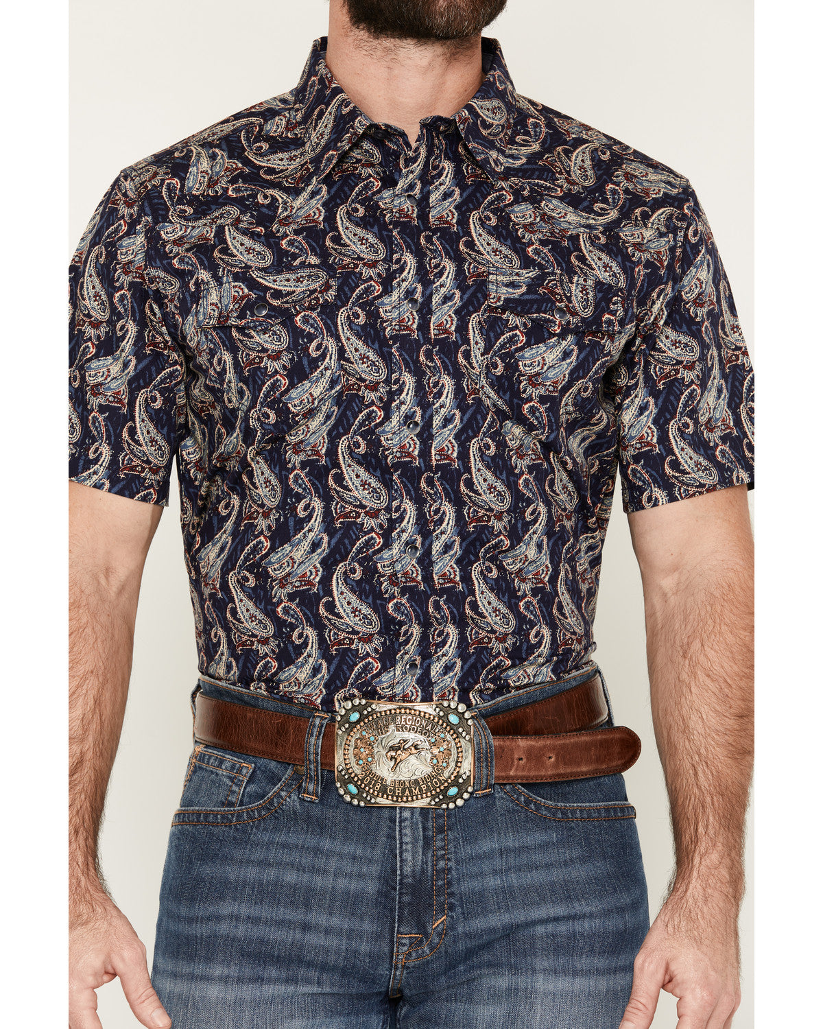 Men's Easy Livin' Paisley Print Short Sleeve Snap Western S Navy