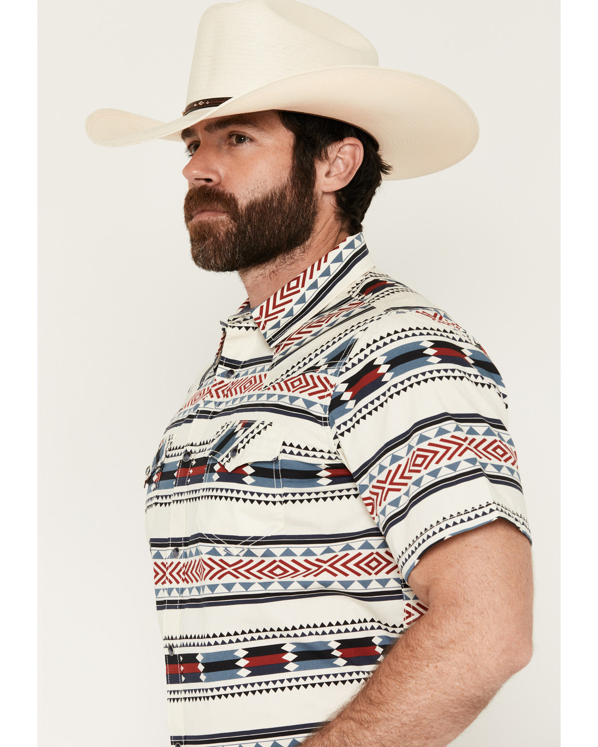 Indian Summer Southwestern Print Short Sleeve Snap Western Ivory