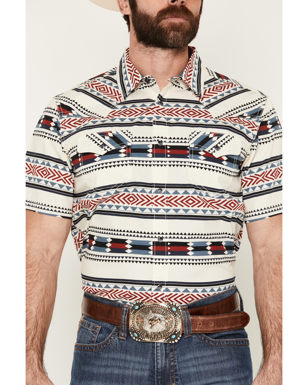 Indian Summer Southwestern Print Short Sleeve Snap Western Ivory