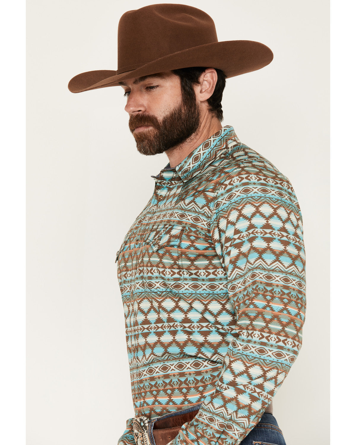 Men's Woodward Southwestern Long Sleeve Snap Western Shirt Brown