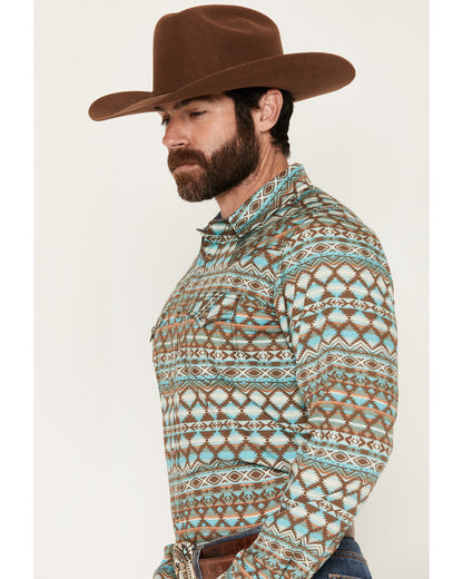 Men's Woodward Southwestern Long Sleeve Snap Western Shirt Brown