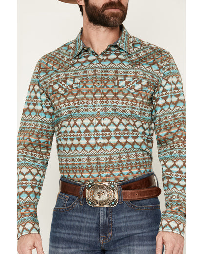 Men's Woodward Southwestern Long Sleeve Snap Western Shirt Brown