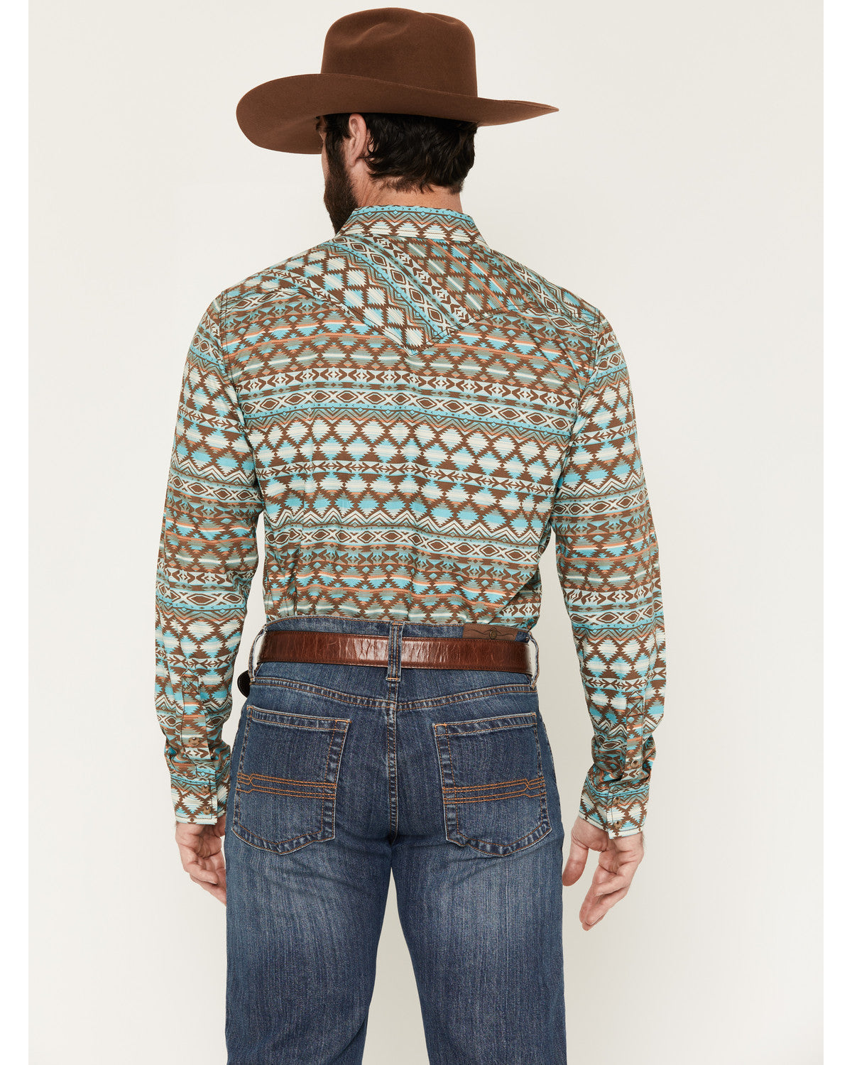Men's Woodward Southwestern Long Sleeve Snap Western Shirt Brown
