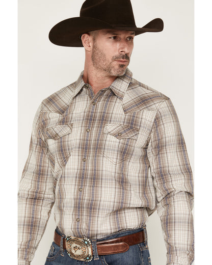 Men's Legend Dobby Plaid Print Long Sleeve Snap Western Shi Brown