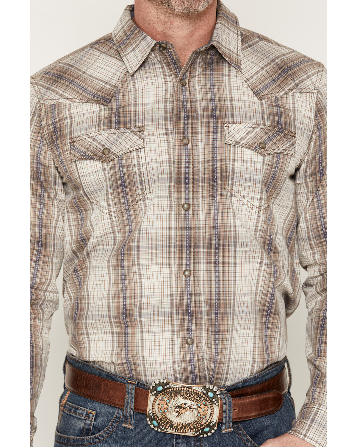 Men's Legend Dobby Plaid Print Long Sleeve Snap Western Shi Brown