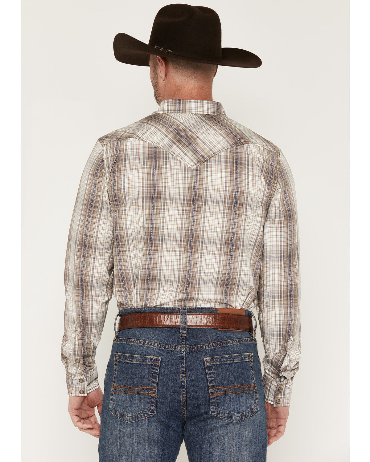 Men's Legend Dobby Plaid Print Long Sleeve Snap Western Shi Brown