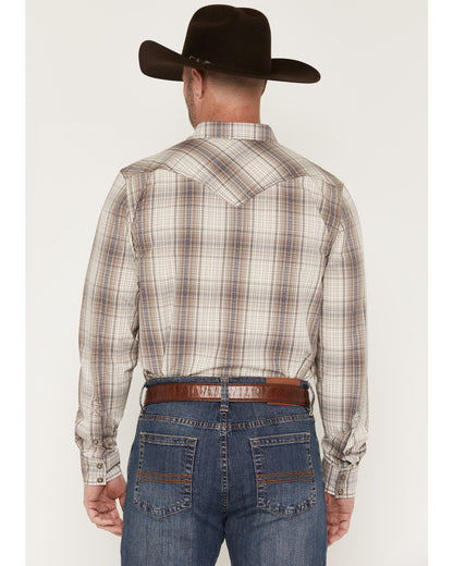 Men's Legend Dobby Plaid Print Long Sleeve Snap Western Shi Brown