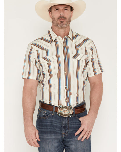 Men's Bootcutger Stripe Print Short Sleeve Snap Western Shi Cream