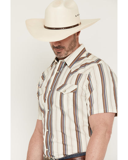 Men's Bootcutger Stripe Print Short Sleeve Snap Western Shi Cream