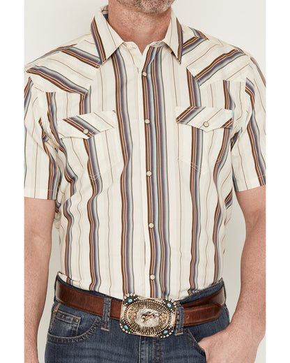 Men's Bootcutger Stripe Print Short Sleeve Snap Western Shi Cream
