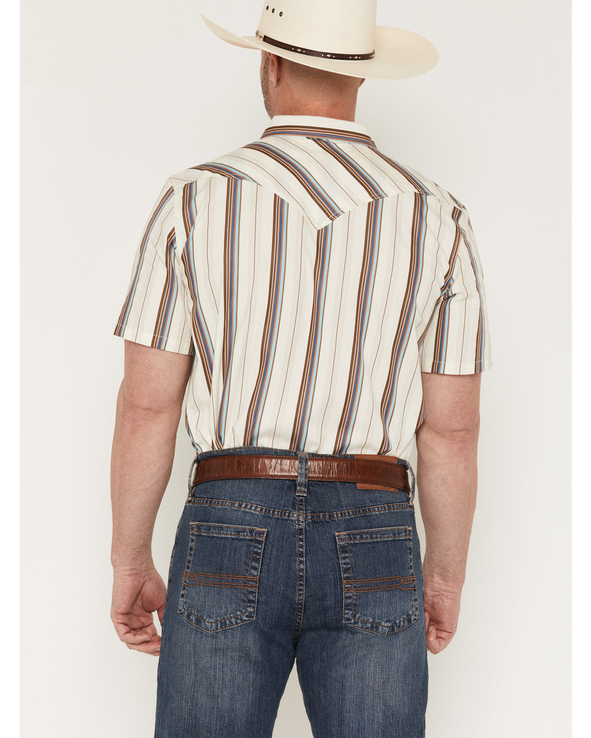 Men's Bootcutger Stripe Print Short Sleeve Snap Western Shi Cream