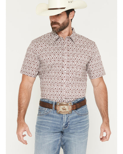 Men's Neon Moon Floral Print Short Sleeve Button-Down Stret Burgundy