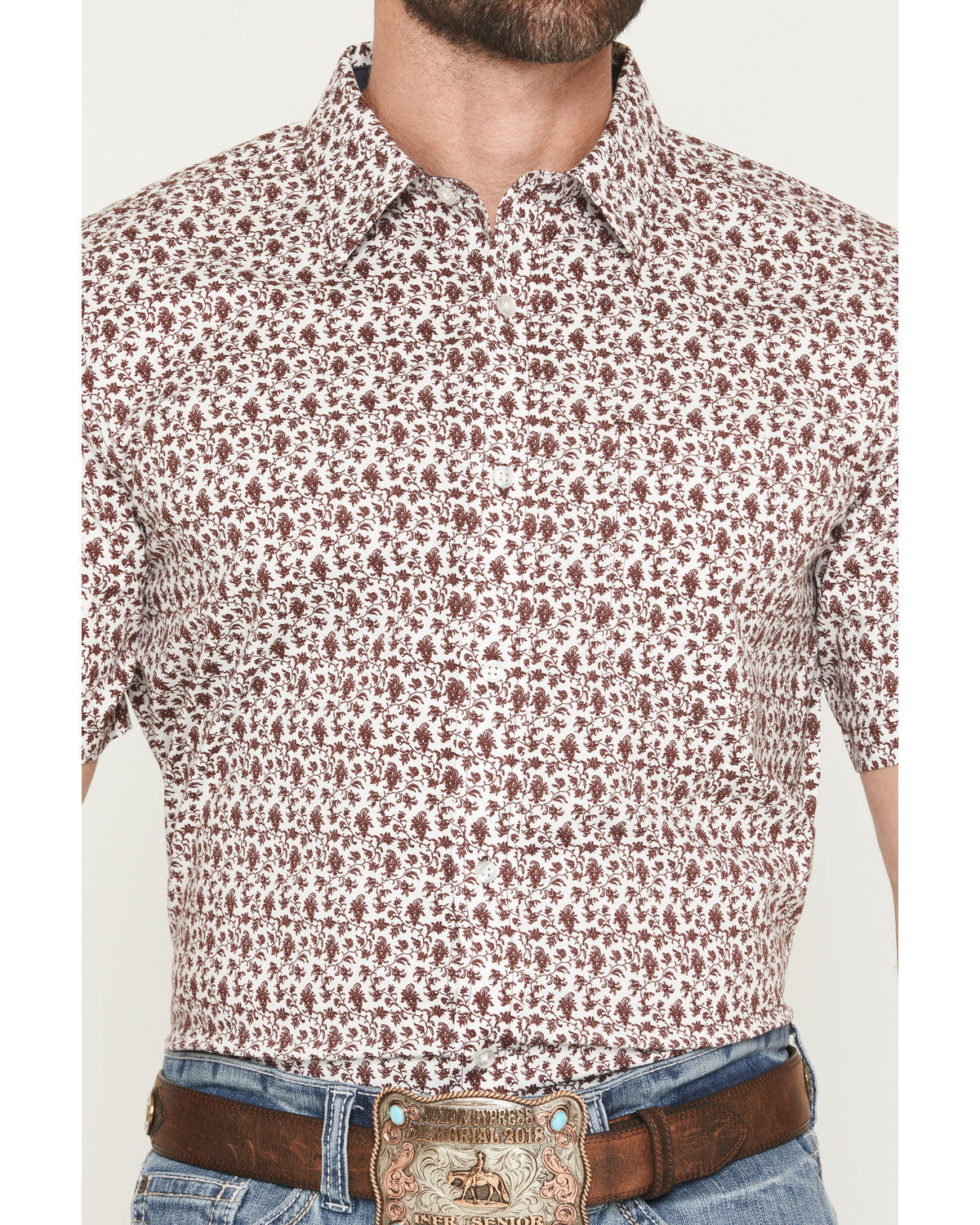 Men's Neon Moon Floral Print Short Sleeve Button-Down Stret Burgundy