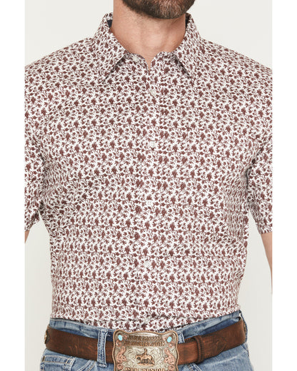 Men's Neon Moon Floral Print Short Sleeve Button-Down Stret Burgundy