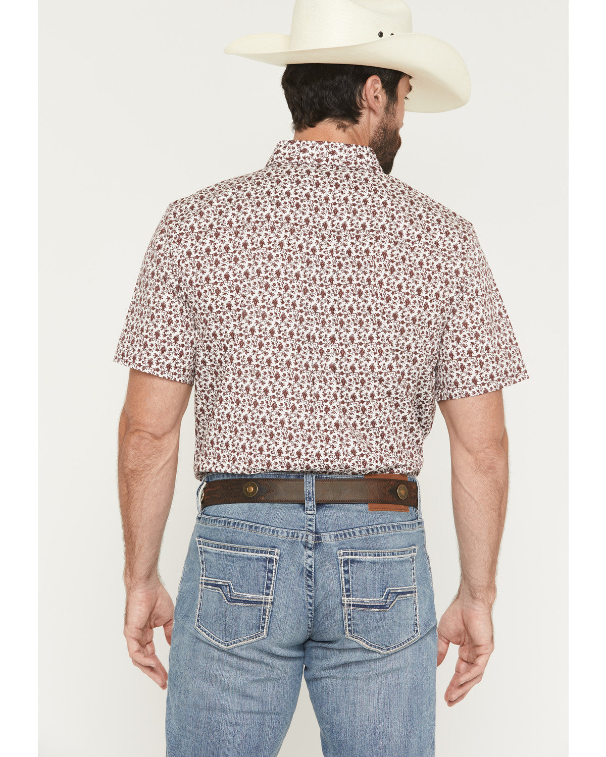 Men's Neon Moon Floral Print Short Sleeve Button-Down Stret Burgundy