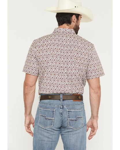 Men's Neon Moon Floral Print Short Sleeve Button-Down Stret Burgundy