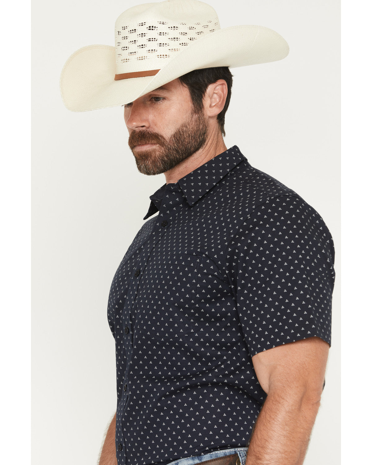 Men's Barrel Rider Geo Print Short Sleeve Button-Down Stret Navy