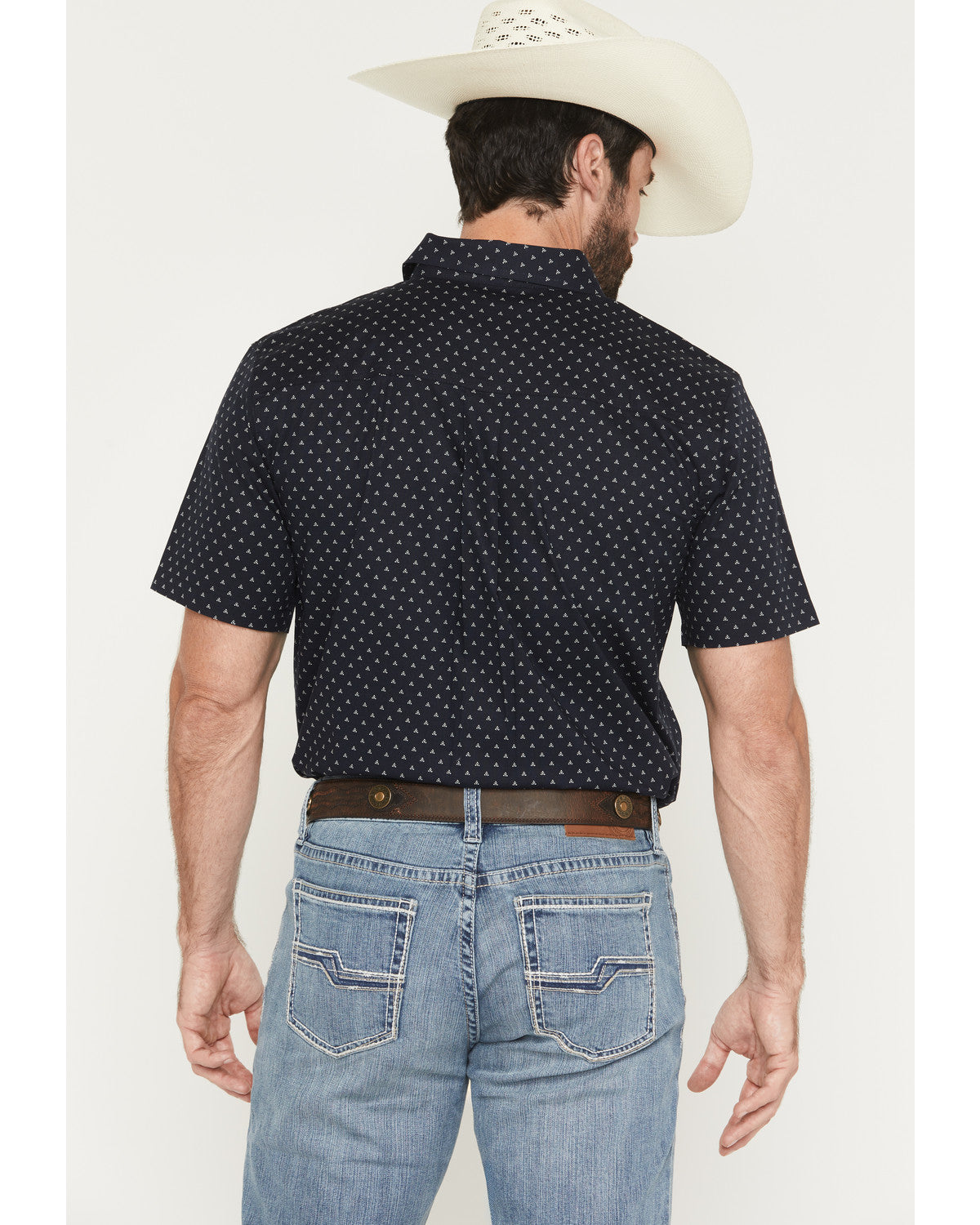 Men's Barrel Rider Geo Print Short Sleeve Button-Down Stret Navy