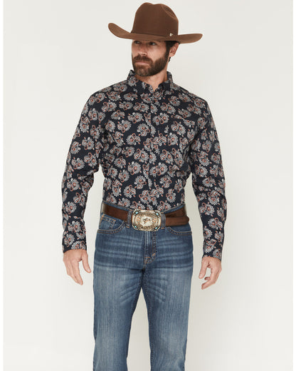 Men's Truett Paisley Print Long Sleeve Button-Down Western Black