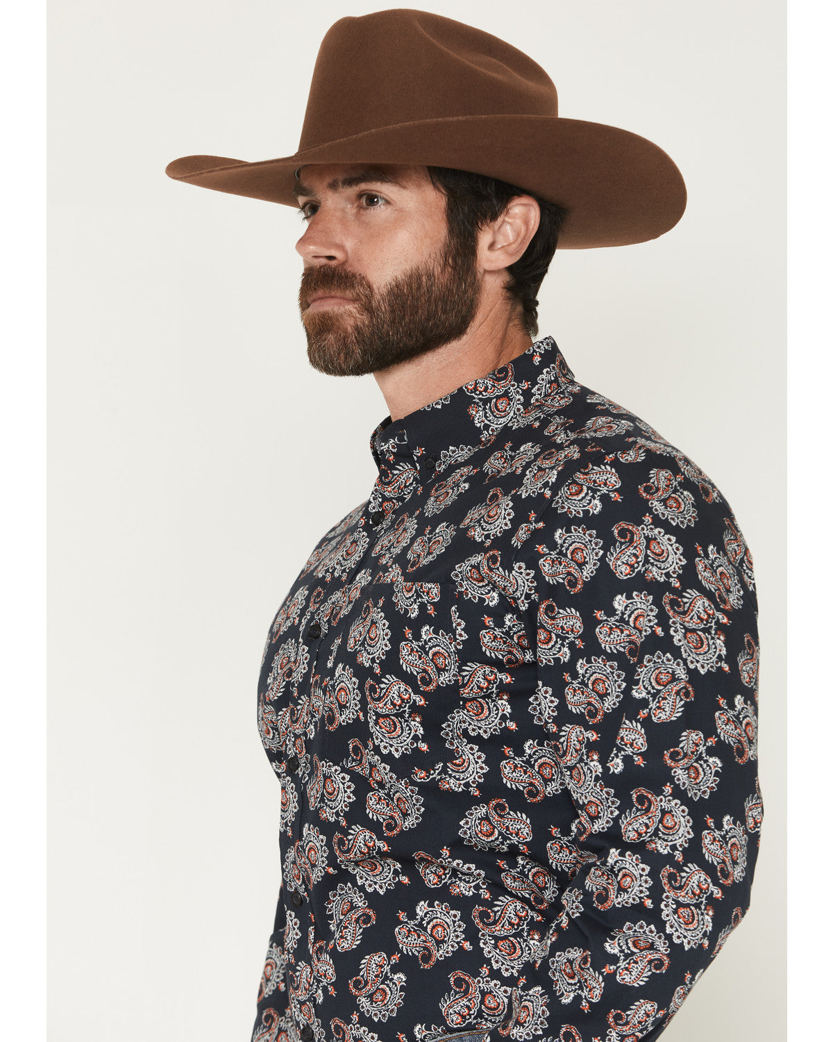 Men's Truett Paisley Print Long Sleeve Button-Down Western Black